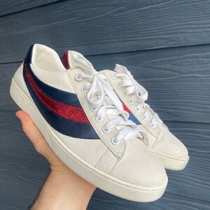 Gucci Ace White Sneakers with Red and Blue Stripes Limited Edition Sz 8G 9 US